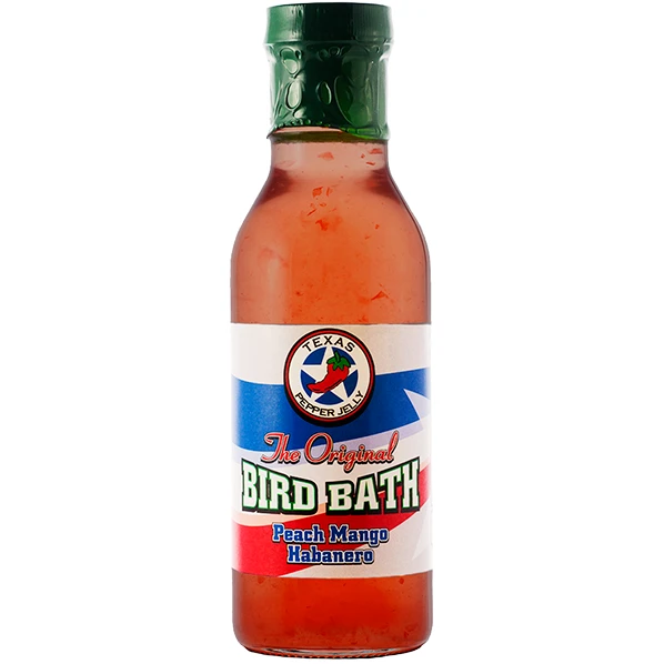 Texas Pepper Jelly Bird Bath Peach Mango Habanero 12 Oz. 1 Texas Pepper Jelly Bird Bath Peach Mango Habanero 12 Oz.